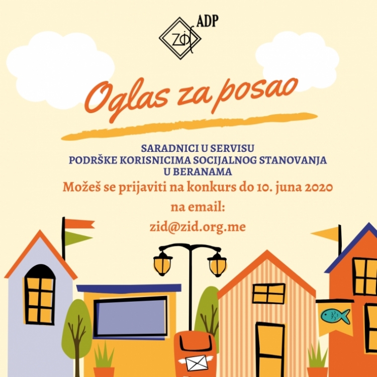 Oglas za posao - Saradnici u servisu podrške korisnicima socijalnog stanovanja u Beranama